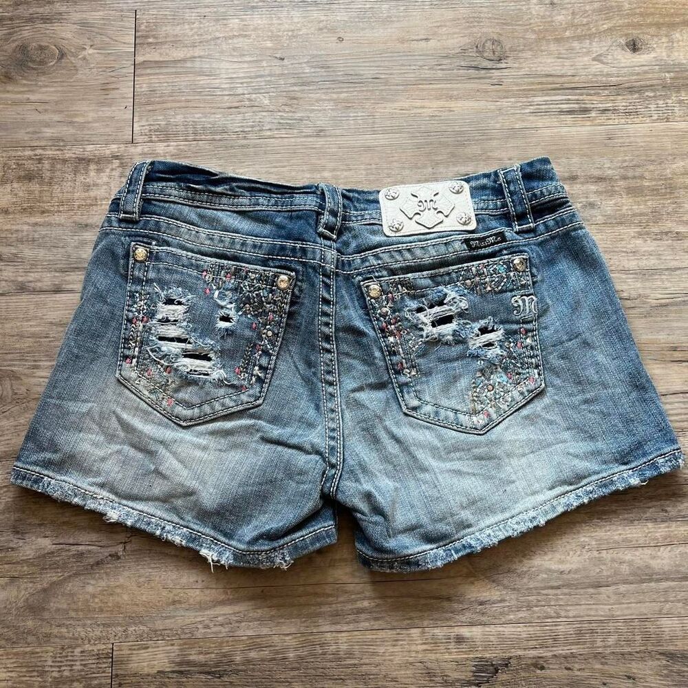 Miss Me Blue Jean Shorts with Floral Embroidery